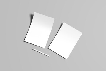 Blank flyer poster a4 or a5 paper isolated on black, place for your mock-up design
