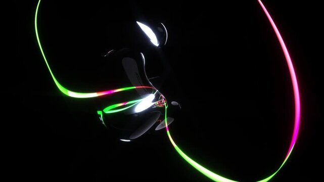 3d video animation surreal mystic alien ball or sphere sculpture in curve wavy organic lines forms in a deformation process in translucent liquid glass material with rainbow laser round stripes