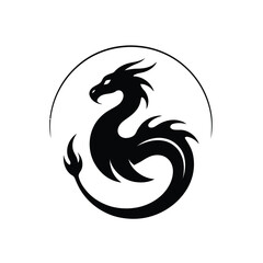 Black dragon coiled within circle white