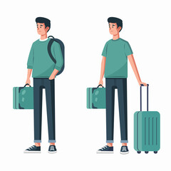 A tourist with a suitcase. Colored flat illustration. White background.