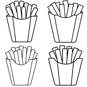 Takeout Fries Coloring Page &ndash; Fast Food Snack Illustration for Kids