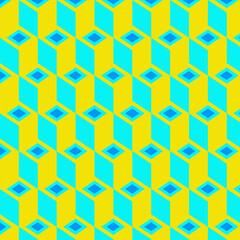 Abstract Geometric 3D Cube Pattern in Yellow and Teal