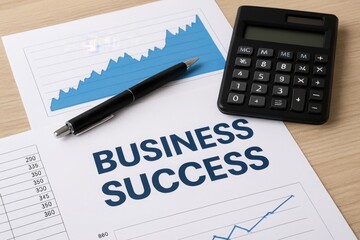 Business success concept with financial charts and calculator