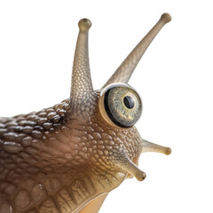 Detailed snail head with eye and antennae, showcasing intricate skin texture and unique features, perfect for biology