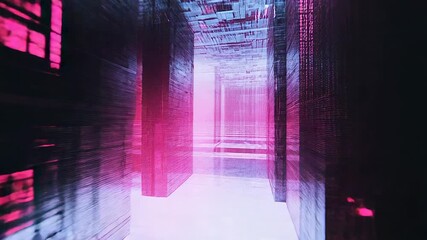 Glowing corridor shows futuristic technology and big data streaming - Powered by Adobe