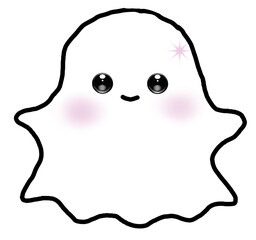 Cute Kawaii Ghost with Blush and Sparkle PNG