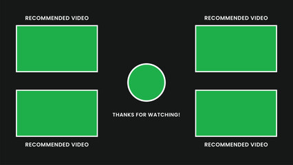 End Screen Template: A minimalistic end screen template featuring vibrant green placeholders against a dark background, designed to enhance user experience and promote content engagement.
