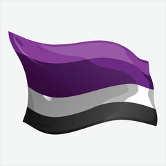Asexual pride flag waving in the wind, symbolizing asexual identity and lgbtq community support, isolated on white background