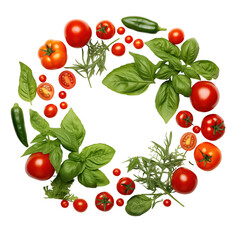 Fresh Tomatoes and Basil Leaves isolated on transparent background Remove png
