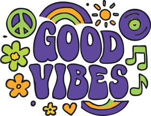 Good Vibes T-Shirt Hippie Peace Rainbow Flower Tee