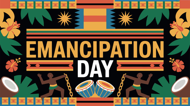 Belize Emancipation Day Celebration with Vibrant Tropical Design and Iconography - Powered by Adobe