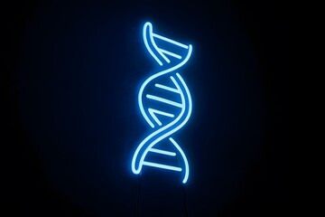 Glowing neon light displaying a DNA helix against a dark background