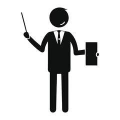 Teacher Silhouette Icon with Pointer and Book