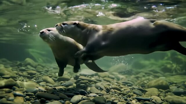 lutrinae swimming in the ocean near the coast