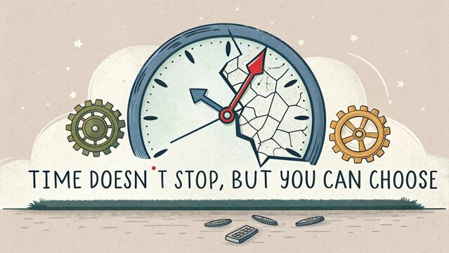Creative Clock Illustration with Motivational Quote on Time