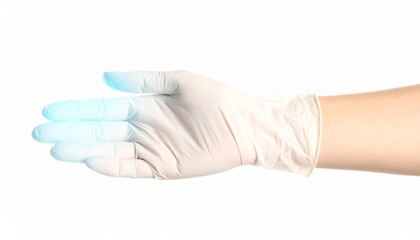 White glove with blue finger tips and wrist accent, worn on outstretched hand—clean minimal styling for safety or utility