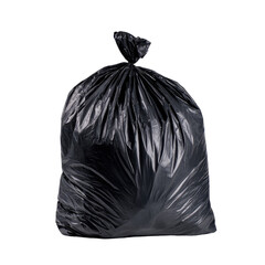 A full, black plastic trash bag
