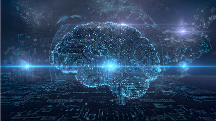 Digital Brain with Glowing Circuits – Futuristic AI and Machine Learning Technology Concept

