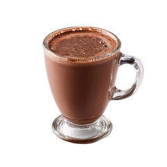 Obraz premium A glass mug filled with rich, dark chocolate drink. Foamy top. Clear glass