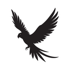 Elegant Parrot Silhouette Flying with Wings Spread Wide in Silhouette Graphic Art