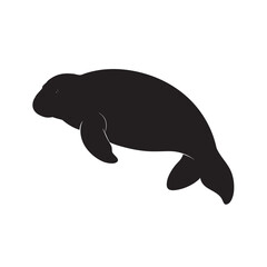 Gentle Aquatic Mammal Silhouette Vector Art Depicting a Swimming Sea Cow