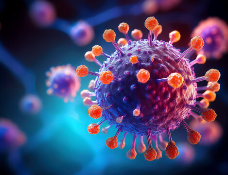 gef&auml;rbte mikroskopische Darstellung eines Herpesvirus - 3, Herpes simplex virus (HSV)