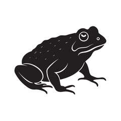 Black Silhouette Vector of a Realistic Frog Posed with its Legs Ready to Hop Forward