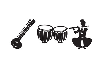 Classical music instruments and musician silhouette