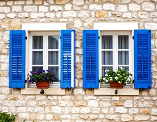 Two windows with blue shutters and flower boxes (3)