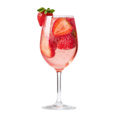 Sparkling strawberry drink in wine glass isolated on white
