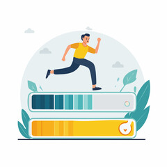 Progress and Vitality: An illustrated man, strides boldly across a loading bar, a metaphor for the energy of physical and mental strength.