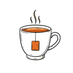 Obraz premium Black and white illustration of cup of tea isolated on white background