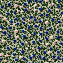 Obraz premium Delicate floral motifs form a seamless pattern of blue and pink flowers on a warm beige background, showcasing artistic design SEAMLESS PATTERN