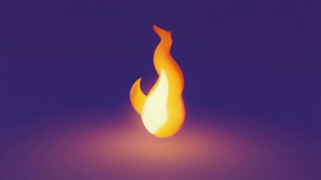 Animated abstract flame shape with dynamic flowing light on purple background