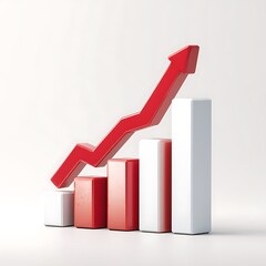 Red arrow pointing upwards over white and red bars indicating positive growth trend