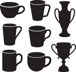 Obraz premium Cup silhouette vector art icon illustration, Shapes Collection Isolated on White Background