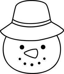 snowman head wearing sunhat outline.
Christmas Beach Snowman head line vector.
Beach summer sand snowman head coloring page  isolated.
Transparent background.