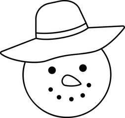 snowman head wearing sunhat outline.
Christmas Beach Snowman head line vector.
Beach summer sand snowman head coloring page  isolated.
Transparent background.