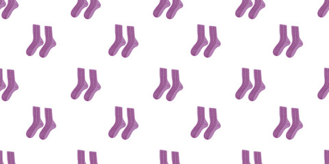 Autumn fashion accessories seamless pattern with socks in flat style. Hand drawn vector illustration for various uses