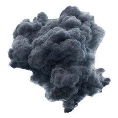 Dark smoke cloud isolated on transparent white background, clipping path
