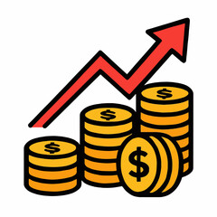 Vector Illustration of Growing Profit with Coins and Up Arrow