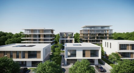 Fototapeta premium Modern residential buildings with contemporary design on a sunny day