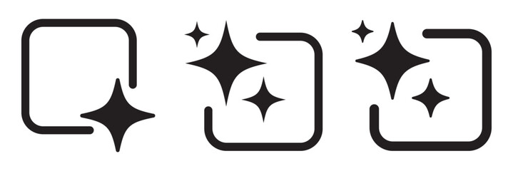 Generate AI icon. Artificial intelligence icons collection. Generative AI logo icon magic sparkle stars symbol. Create generate prompt ai application symbol collection icon vector set.