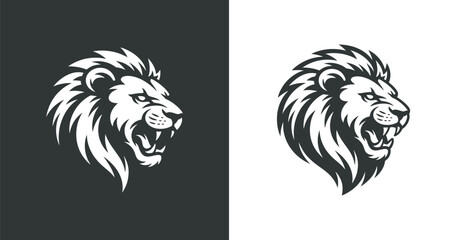 Lion Head Roaring Angry Wild Animal Predator Feline Beast Vector Illustration Design Graphic Element for Mascot and Logo