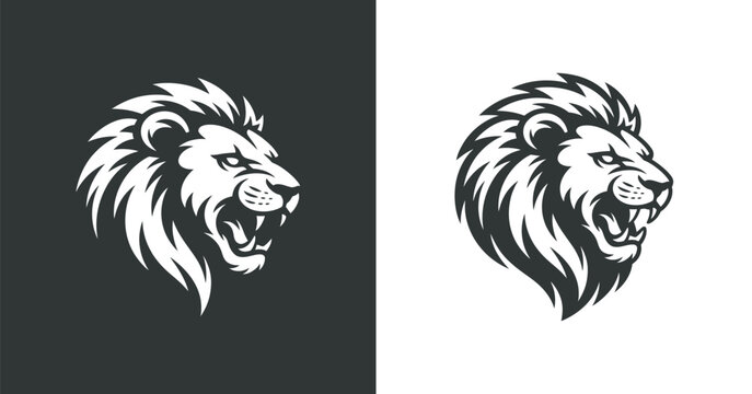 Lion Head Roaring Angry Wild Animal Predator Feline Beast Vector Illustration Design Graphic Element for Mascot and Logo