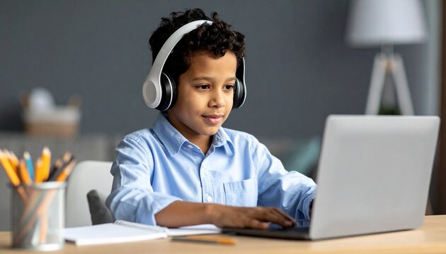 Focused Young Student Engaged in Online Learning with Laptop