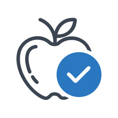 Icon of apple with checkmark representing healthy choice  
