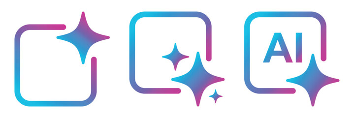 Generate AI icon. Artificial intelligence icons collection. Generative AI logo icon magic sparkle stars symbol. colorful artificial intelligence logo with star symbol. Set of generative AI buttons. 