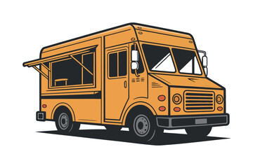 Vibrant Yellow Food Truck Illustration for Mobile Catering and Street Food Concepts with Commercial Vehicle Design