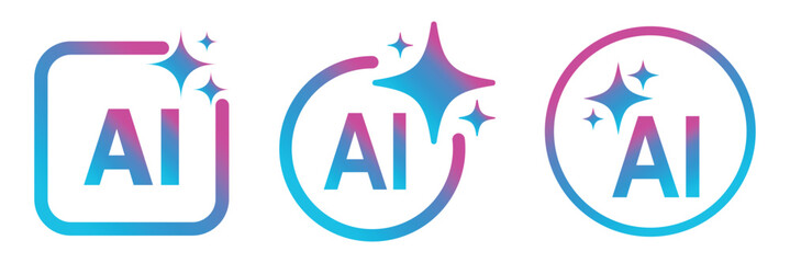 Generate AI icon. Artificial intelligence icons collection. Generative AI logo icon magic sparkle stars symbol. colorful artificial intelligence logo with star symbol. Set of generative AI buttons. 
